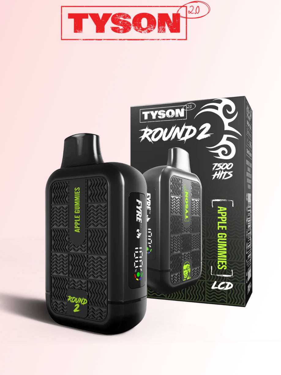 TYSON ROUND 2 7500 PUFF DISPOSABLE VAPE LCD SCREEN 5 NICOTINE