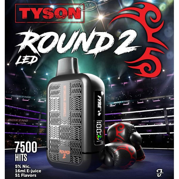 TYSON ROUND 2 7500 PUFF DISPOSABLE VAPE LCD SCREEN 5% NICOTINE