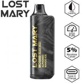 Lost Mary MO5000 Black Gold Limited Edition Rechargeable Disposable Device – 5000 Puffs